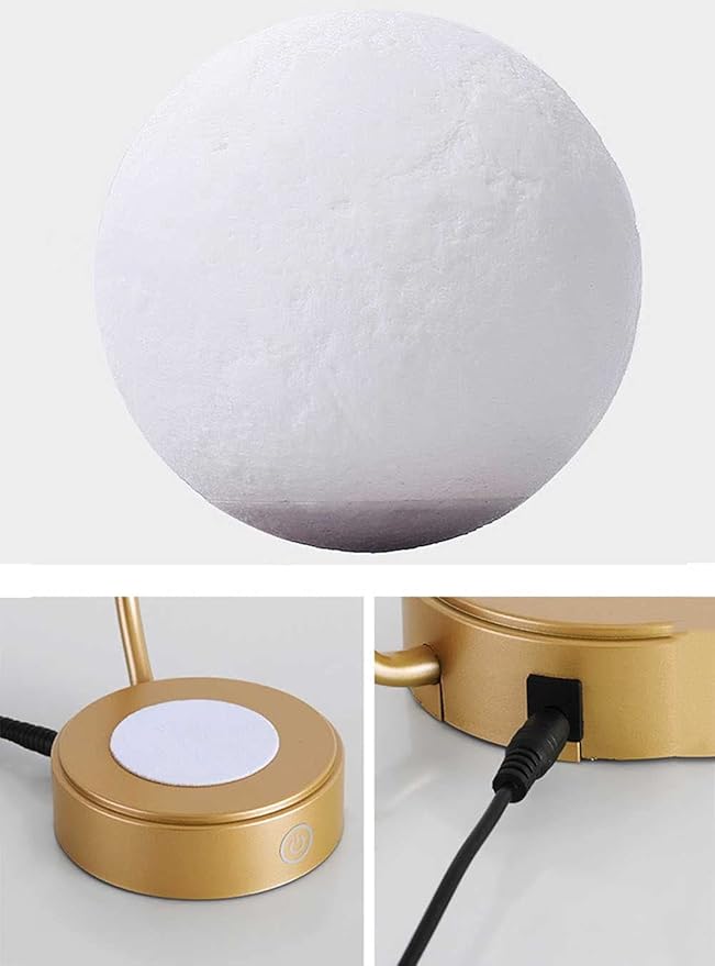 Levitating Moon Lamp Floating LED Night Lights with Luxury Iron Bracket 3D Printed Moon Light, 3 Colors Modes for Home Office Room Decor,Black
