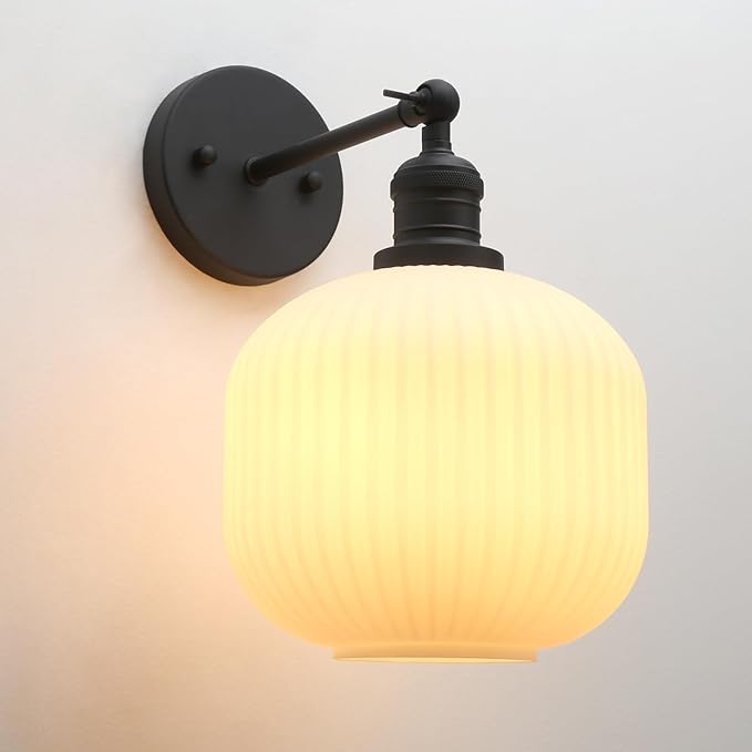 Pathson Modern Wall Sconce Lamp Milk White Round Glass, Hardwired Frosted Vintage Wall Vanity Light Fixture for Farmhouse Living Room Bedroom Bathroom Loft