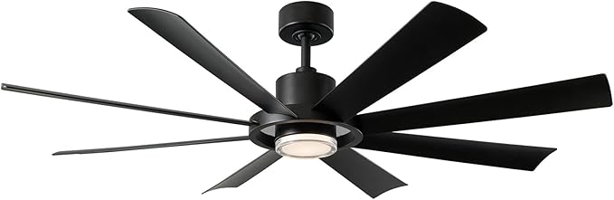 Modern Forms Aura Indoor and Outdoor 8-Blade 60in Smart Ceiling Fan in Matte Black with 2700K-3000K-4000K-5000K Selectable LED Light Kit and Remote Control works with Alexa and iOS or Android App