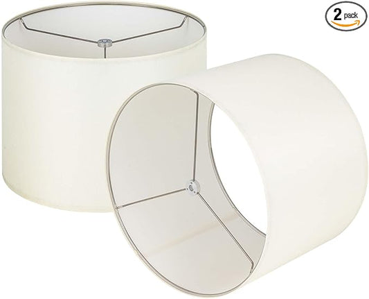 Wellmet Cream White Set of 2 Drum Lampshades, Easy Assembly Required 14" Top x 14" Bottom x 11" High Replacement Lamp Shades, Fabric Lampshades for Table Lamps Floor Lamps, Metal Spider Fitter