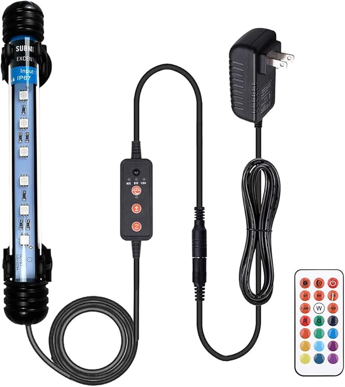 VARMHUS Submersible LED Aquarium Light,Fish Tank Light with 3 Stage Timer Auto Turn On/Off and Remote Controller Custom Adjusts 13 Colors and Brightness,24/7 Cycle RGB-7.5''