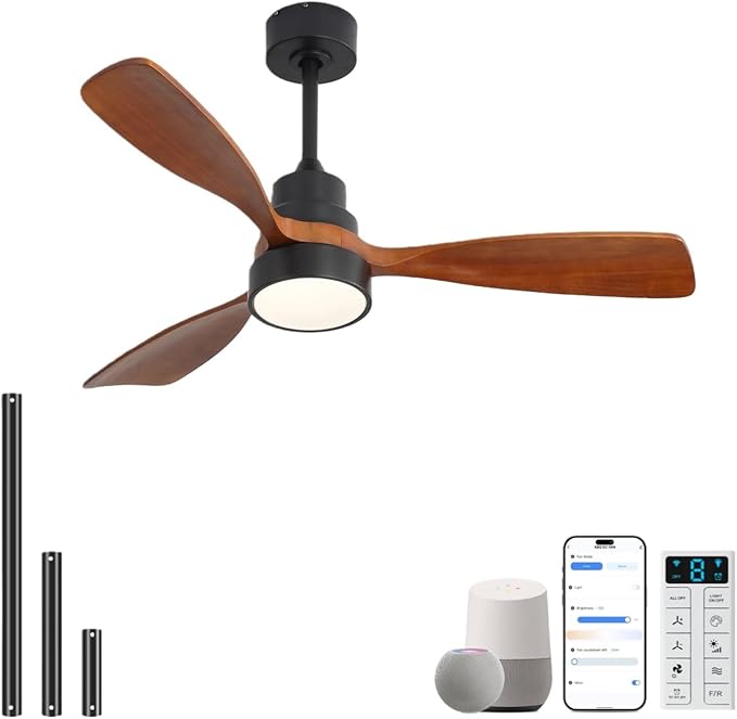 Sofucor 48 Inch Smart Ceiling Fans with Lights-Flush Mount & Downrod Mount Modern Outdoor Ceiling Fans with Alexa/Google Assistant/APP/Remote Control for Bedroom/Farmhouse/Patio, Black & Walnut