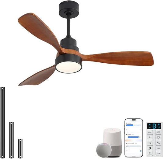 Sofucor 48 Inch Smart Ceiling Fans with Lights-Flush Mount & Downrod Mount Modern Outdoor Ceiling Fans with Alexa/Google Assistant/APP/Remote Control for Bedroom/Farmhouse/Patio, Black & Walnut