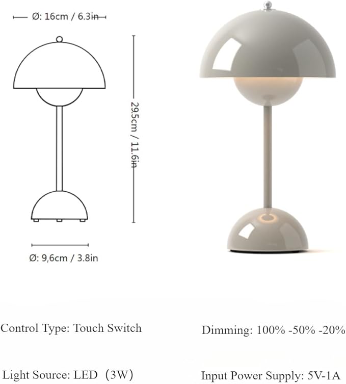 Modern Flower Bud Lamp 12" Cordless Touch Lamp Dimmable 2600mAh Rechargeable Desk Lamp Nordic Mushroom Lamp Nightstand Bedside Lamp for Bedroom Living Room(Mustard Yellow) No Reading Light