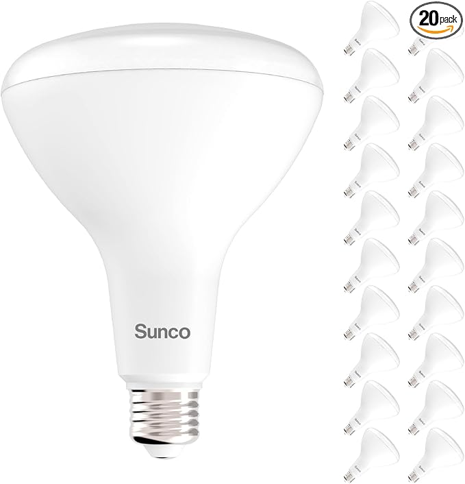 Sunco 20 Pack BR40 LED Light Bulbs, Indoor Flood Lights, Recessed Can Light Bulb, 1400 LM, 17W (100W Equivalent), 2700K Soft White, Dimmable, E26 Base, for Home, Bedroom, Kitchen UL.