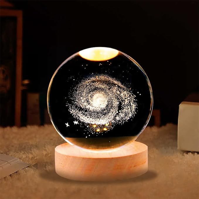 3D Galaxy Crystal Ball Night Light for Gifts with Colorful LED Light Base, Color Changing Light with Remote as a Birthday Gift for Teens Boys and Girls, Galaxy Model