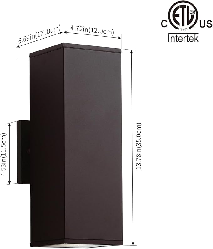 mirrea 14" Modern Outdoor Porch Light Patio Light in 2 Lights with Aluminum Rectangular Tube and Tempered Glass Cover Waterproof Wall Sconce 2 Pack (Oil Rubbed Bronze)