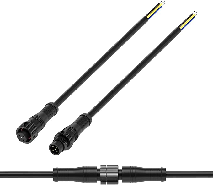 BTF-LIGHTING 5 Pin Electrical Metal nut Connector 22AWG IP68 Male Female Connector 7.87in/20cm Extension Cable for Car,Truck,Boat,Indoor/Outdoor LED Strip Lights/String 15mm Metal Nut Small Size