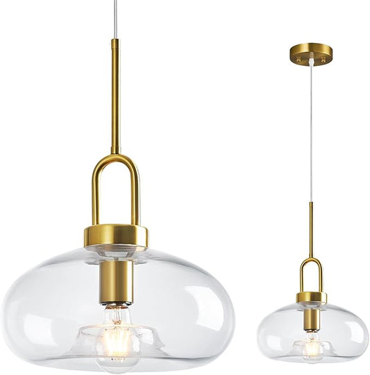 Clear Glass Pendant Lights Kitchen Island Gold Pendant Light Fixtures Adjustable Height Modern Pendant Lighting for Bedroom Dining Room (1-Pack)