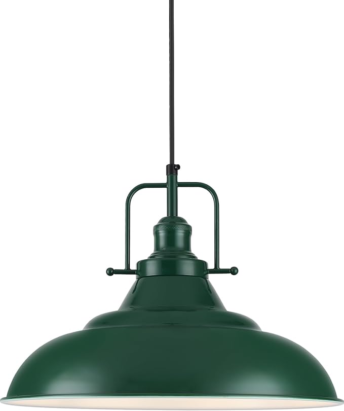 Green Pendant Light Kitchen Island, 16 Inch Large Pendant Lights, Industrial Pendant Lights, Vintage Farmhouse Pendant Light for Kitchen Island, Dining Room, Hallway (1 Pack)