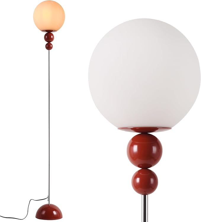 Modern Floor Lamps for Living Room, Globe Glass Shade Floor lamp for Bedroom, Standing lamp for Office, Corner(red)