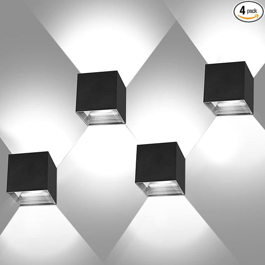Juyace 20W 6000K LED Sconce Wall Up and Down Exterior Lighting hardwire No photocells Light Fixtures with Angle-Adjustable Square 4.7" IP65 Waterproof for Porch Patio 4 Pack