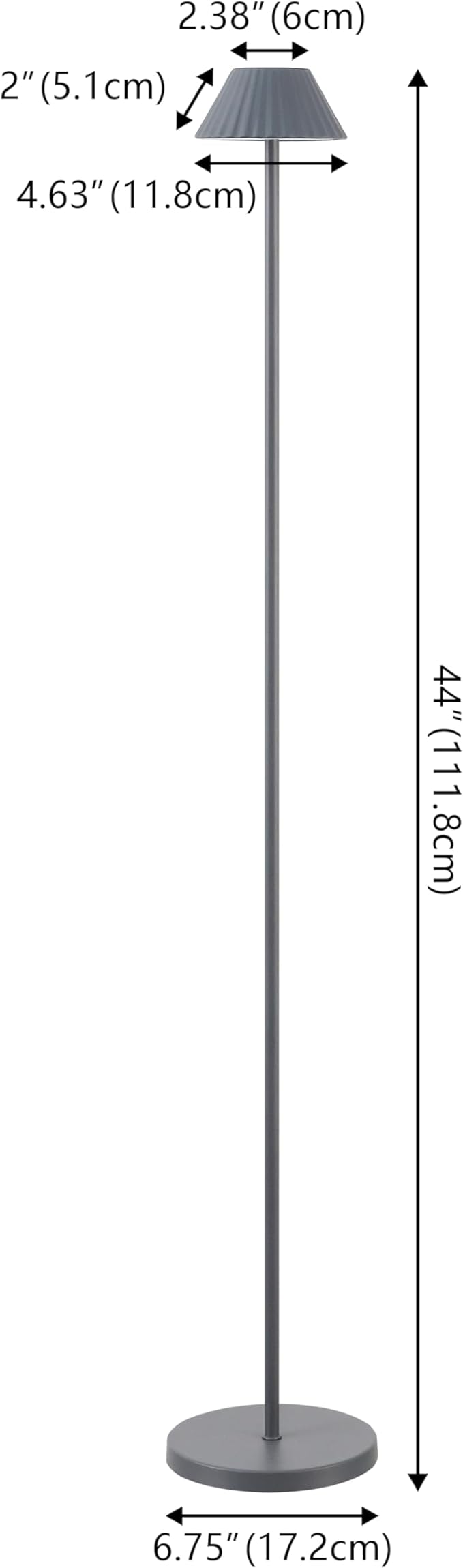 Eyely EYL7168C Jenny 44" Modern Minimalist Indoor/Outdoor Iron Pleated Shade Rechargeable/Cordless Dimmable Integrated LED Floor Lamp, Grey
