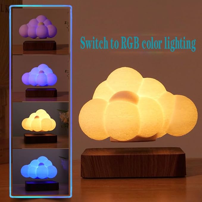 3D Floating Cloud Lamp Touch Control Magnetic Levitating Lamp LED 360° Rotation Cloud Lights Cute Night Light 3 Modes Lighting Unique Home Decor for Office Bedroom Gift Idea (Light Color)