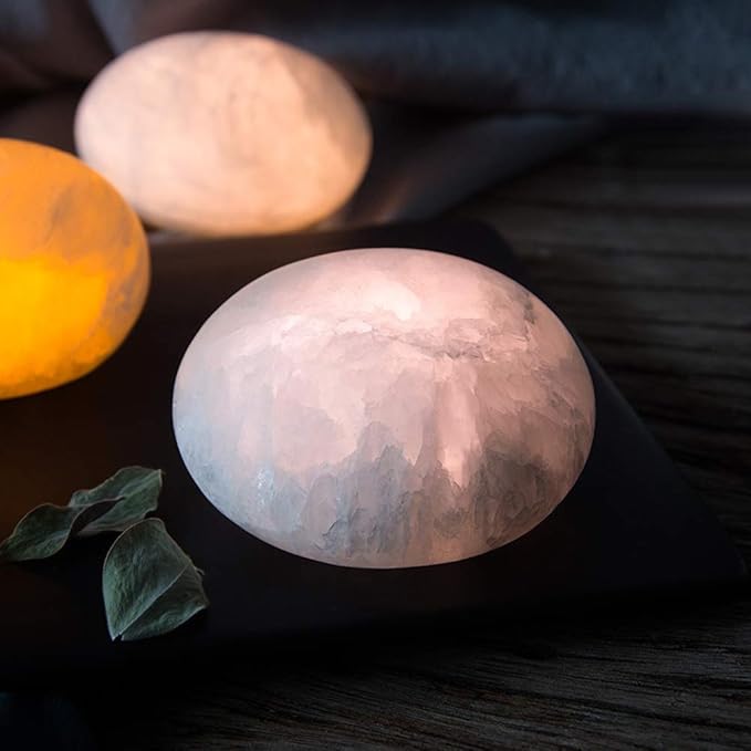 Selenite Lamp Hand Carved Stone Lamp Rechargeable Taplights Selenite Crystal Light with Dimmer (White/Warm/Yellow) for Bedroom Healing Natural Crystal Light (1 Piece, Round Taplight)