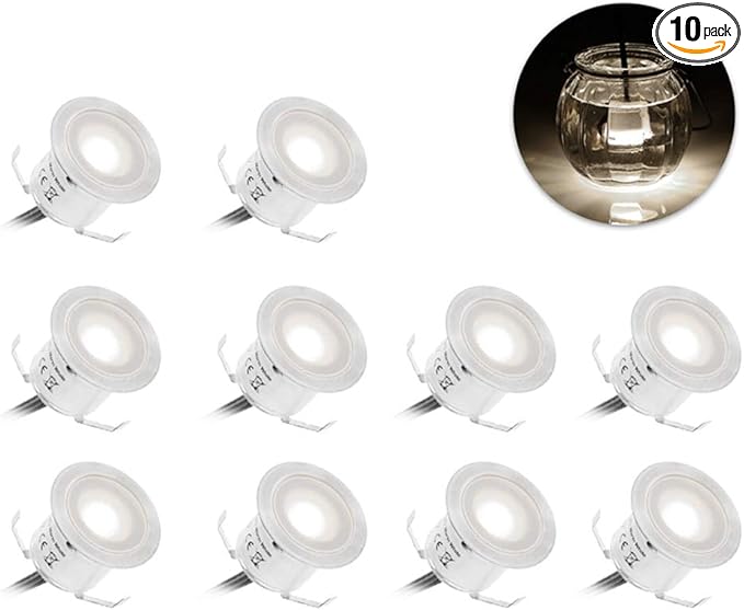 Lixada Recessed LED Deck Light Kit In Ground Outdoor Landscape Light IP67 Waterproof Low Voltage for Outdoor Yard Garden Steps Stair Patio Floor Pool Deck Kitchen Decoration-10 Pack-Natural White