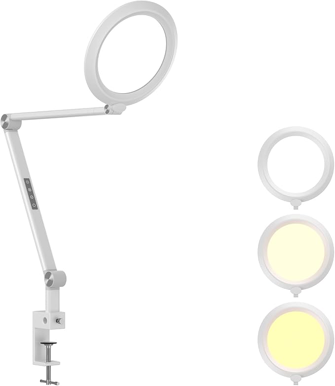 VERSKI LED Desk Lamp for Video Conferencing, Webcam Light, Reading Light, Dimmable 4 Color Modes, 18W Desk Light, Clip on Light, Eye Care Zoom Light, for Home Office and Office Use, White