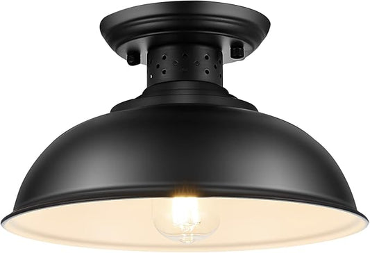 Semi Flush Mount Ceiling Light, Industrial Close to Ceiling Lighting Fixtures, Rustic Vintage Metal Black Ceiling Lamp for Kitchen Island Bedroom Hallway Farmhouse, 13in