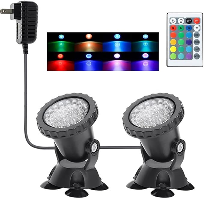 Pond Lights, Underwater Fountain Lights Color Changing Spotlight RGB Dimmable IP68 Waterproof Submersible Landscape Spot Lights for Outdoor Lawn Fountain Yard, 2 in Set