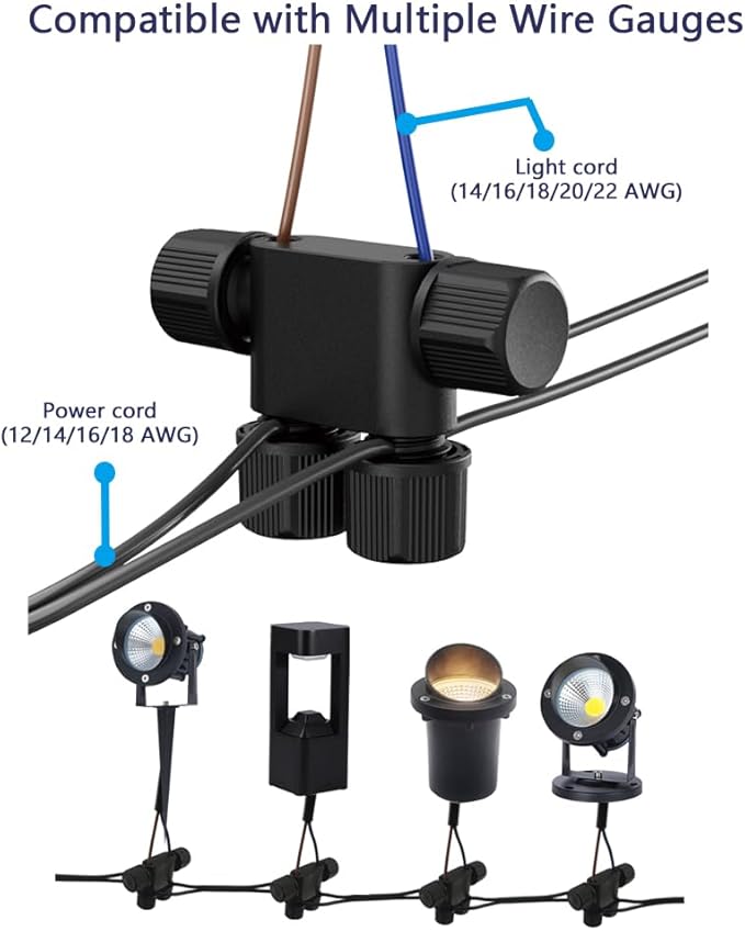 NETEHA 8 Pack Low Voltage Wire Connectors, 12-20 Gauge Landscape Light Cable Connector for Landscape Lighting, Garden Pathway Lights, Outdoor LED Lights