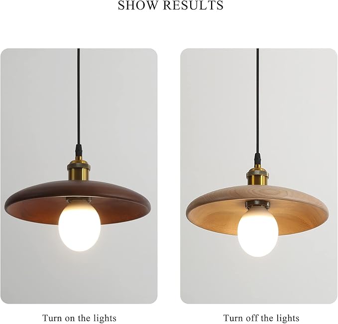 SOMINA Modern Wood Ceiling Light Nordic Style Chandelier with Natural Oak Finish E27 Hanging Fixture for Dining Room Kitchen Bedroom Study 11 Inch