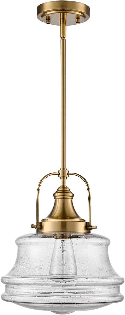 Modern Gold Kitchen Pendant Light Seeded Glass Shade-Rod Hanging Nautical Schoolhouse Dimmable Light for Dining Room Bathroom Hallway
