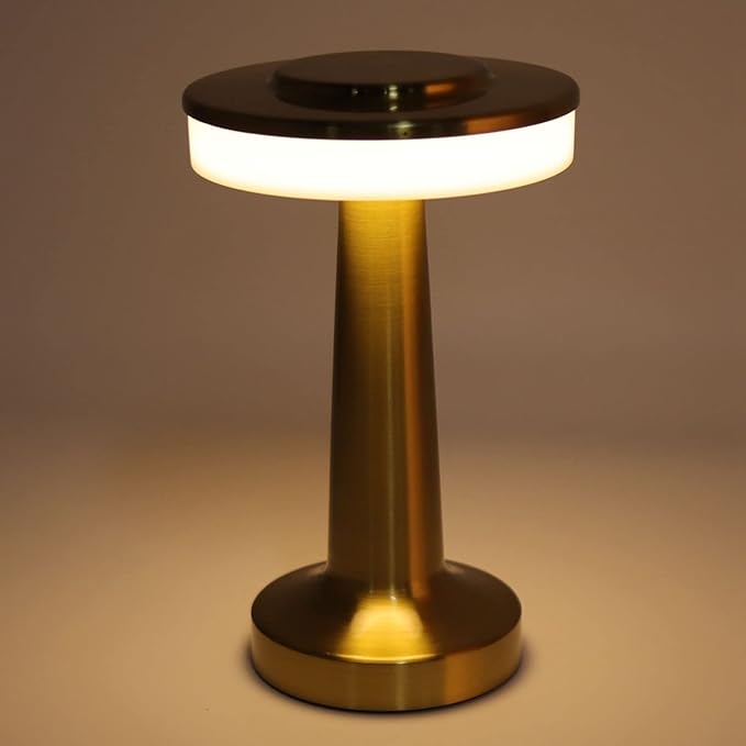 Diydeg Cordless Table Lamp, Retro Style Touch Control 3 Color Adjustment Metal Paint Appearance LED Table Lamp Electroplating Wire Drawing Process Anti Oxidation Soft Light Portable Night Light(Gold)