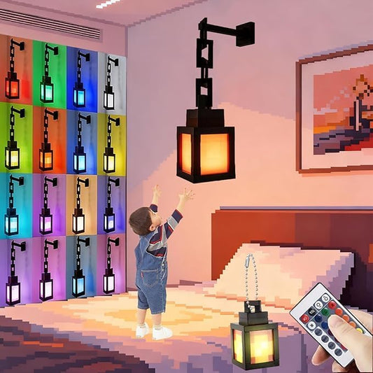 Pixelated Lantern LED Night Light, 16-Color LED Wall Mood Night Light with Touch Switch & Remote Control, Rechargeable Table & Wall Night Lamp for Bedroom, Gaming, Kids, Boys Room Decor (1set)