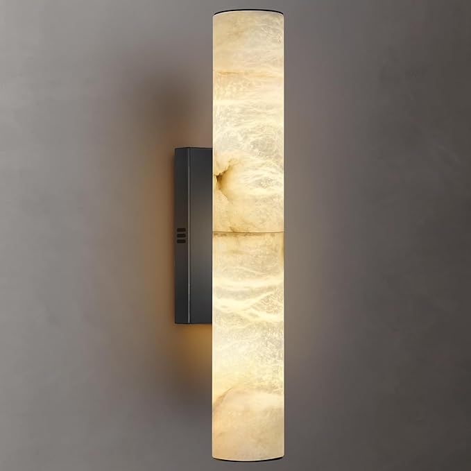 Alabaster Wall Sconces, Spanish Natural Marble Wall Sconce, 20" Bronze Wall Sconce for Bathroom, Modern Alabaster Sconces Wall Lighting Dimmable, Marble Wall Lamp for Living Room, Bedroom, Hallway