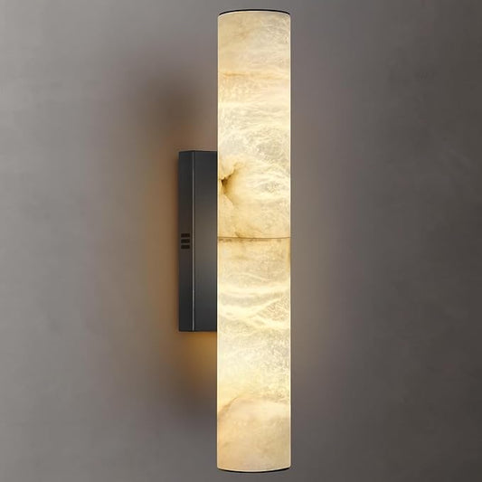 Alabaster Wall Sconces, Spanish Natural Marble Wall Sconce, 20" Bronze Wall Sconce for Bathroom, Modern Alabaster Sconces Wall Lighting Dimmable, Marble Wall Lamp for Living Room, Bedroom, Hallway