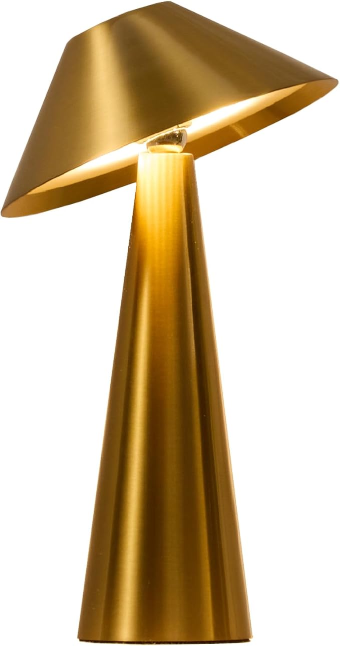 Bojim Rechargeable Cordless Table Lamp, Gold LED Battery Operated Wireless Table Lights, Touch for 3 Color Dimmable, IP54 Waterproof for Restaurant, Dining, Outdoor, Patio, Outside