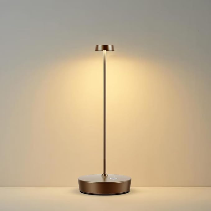 Cordless LED Table Lamp，Rechargeable Battery Desk Lamps, 3 Color Stepless Dimmable Metal Battery Table Lamps, Portable Table Light for Indoor/Outdoor/Restaurants/Bedroom/Bar