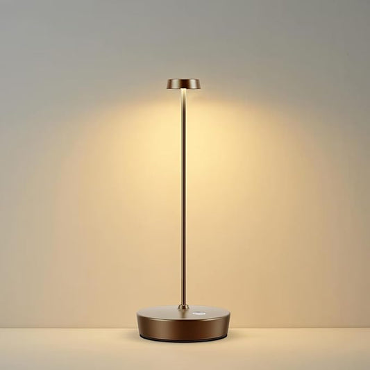 Cordless LED Table Lamp，Rechargeable Battery Desk Lamps, 3 Color Stepless Dimmable Metal Battery Table Lamps, Portable Table Light for Indoor/Outdoor/Restaurants/Bedroom/Bar