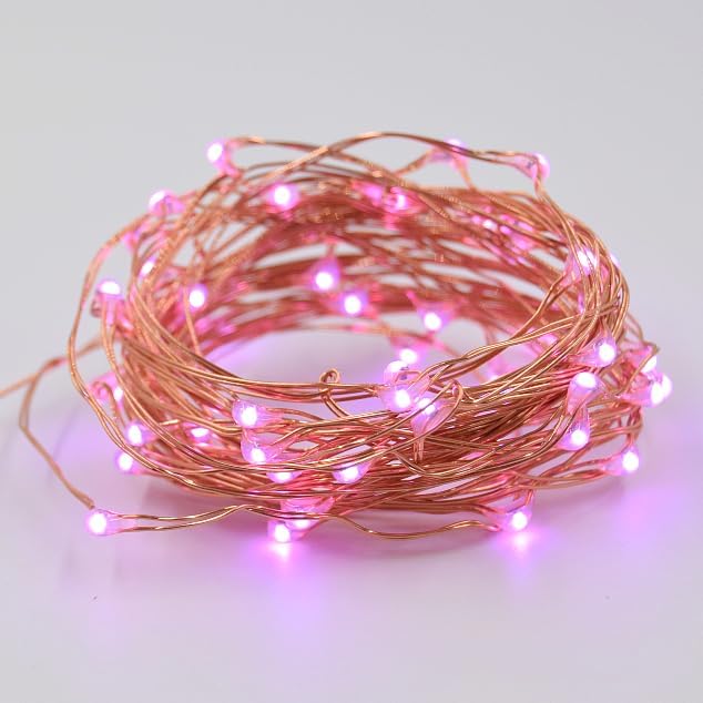 Hometown Evolution, Inc. Pink LED Fairy Lights - Plug in - 33 Foot 100 Pink LED Micro Lights on Copper Wire - Waterproof for Indoor and Outdoor Use