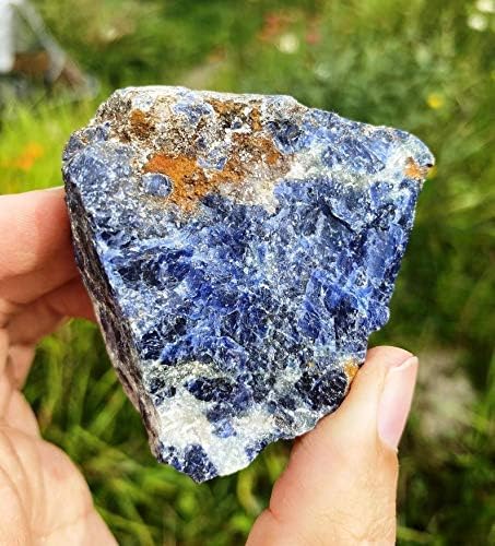 Zenkeeper 1Lb Large Rough Sodalite Crystal Stone Raw Blue-Veins Gemstones Fountain Rocks for Reiki, Decoration, Polishing, Wire Wrapping, Wicca & Healing Crystal Stone