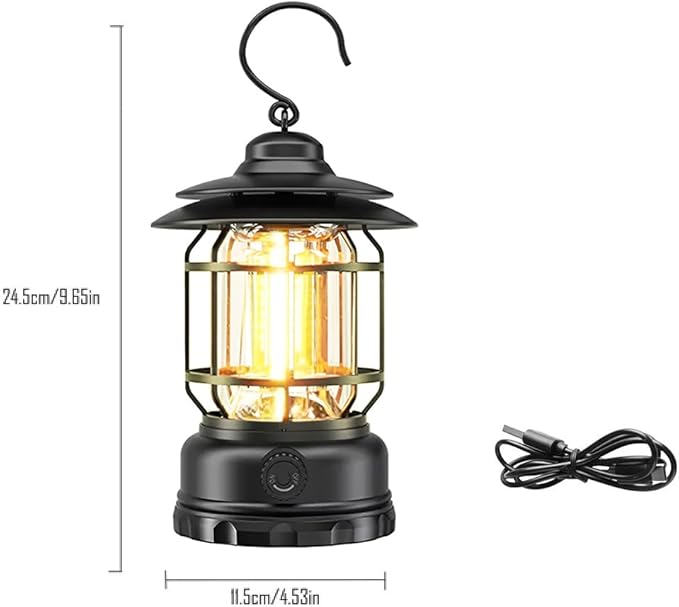 Rechargeable Camping Lantern, Frame Decorative Table Lamp, 3 Modes LED Lights with Hooks, Dimmable, Vintage Style, Portable Waterproof Camping Light for Indoor/Outdoor Use