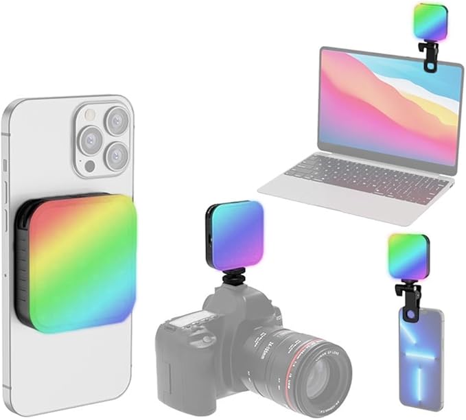 Andoer Magnetic Pocket RGB Video Light Photography Fill Light 2500K-9000K Dimmable 20 Lighting Effects Video Conference Light for Computer Tablet Mobile Phone DSLR Camera with Clip Cold Shoe Adapter