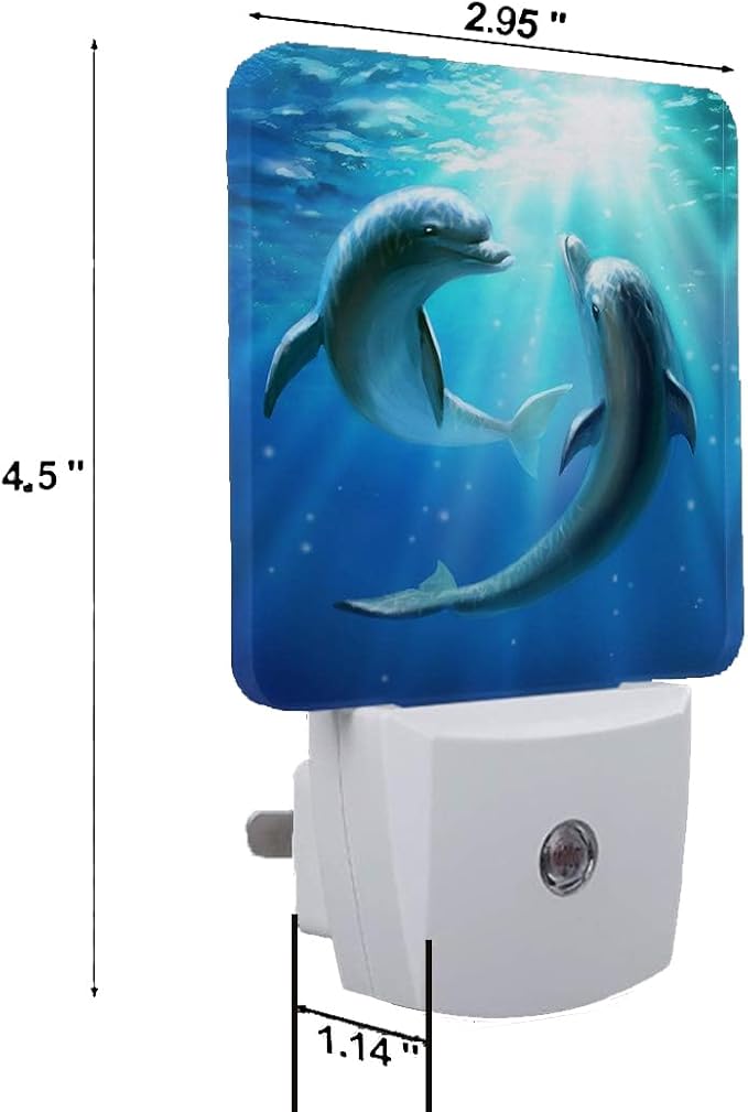 Blue Dolphins Plug-in LED Night Light,Smart Auto Dusk to Dawn Sensor Night lights Plug into Wall, Ocean Animal Nightlight for kids,Energy Efficient Night light for Bedroom,Bathroom,Kitchen,Stairs
