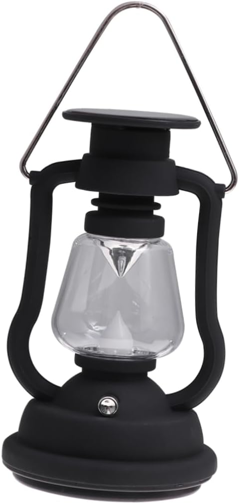 Rechargeable Solar Retro Horse Lantern Portable Multi Function Camping Light with Hand Power Lantern for Hiking Emergency Use Black