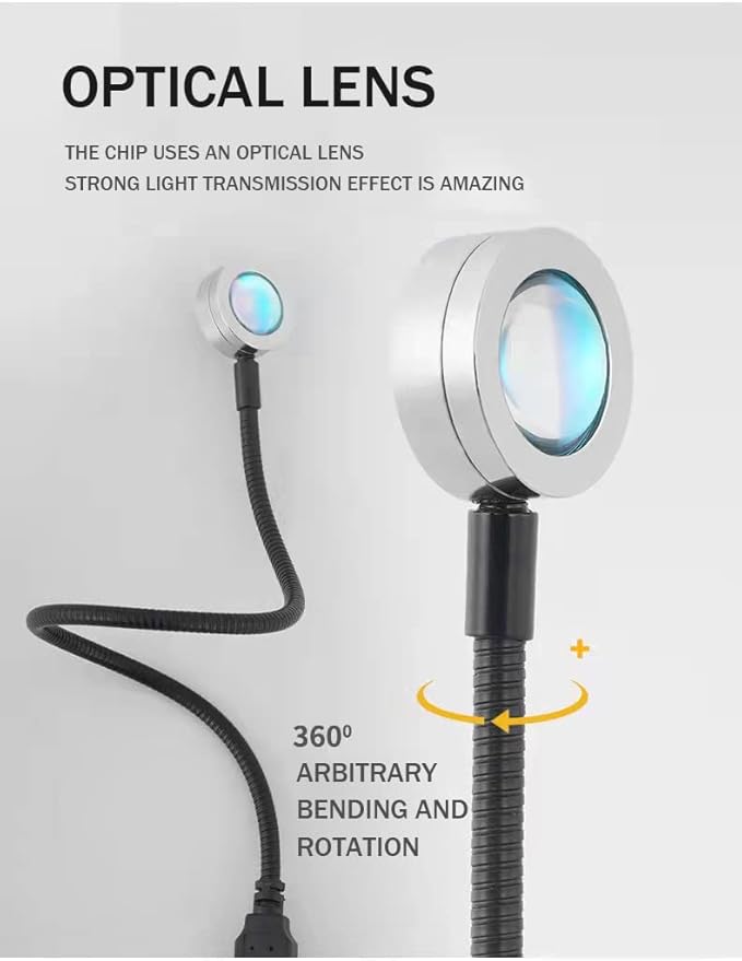 EIUY Sunset Lamp, Projector Sunset Light LED Projection Night Light 360 Degree Rotation Romantic Rainbow Light USB Charging for for Photography, Selfie, Party, Bedroom Decor (280mm Warm White)