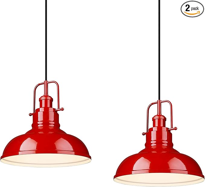 zeyu 2 Pack Modern Pendant Lights, 11-Inch Kitchen Light Fixtures with Metal Dome Lampshade, Red Finish, 016-1-2PK RED