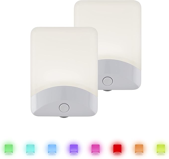 GE Color Changing LED Night Light for Kids, Dusk to Dawn Sensor, Home Decor Apartment Essentials, Wall Lights for Bedroom, Ambient Lighting, Nightlights Plug in, 2 Pack, 46722-P1