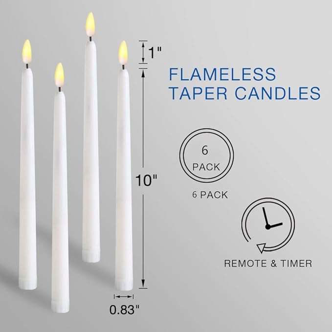 Green Flameless Taper Candles with Remote Timer, Flickering Battery LED Candlesticks Spring Home Decor Set of 6