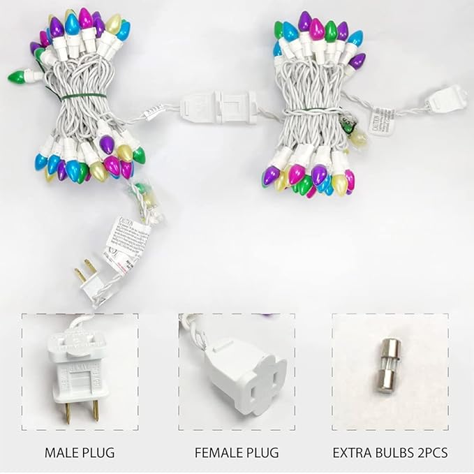 Easter String Lights LED Multi Color Glass C3 Lights 50 Count Easter Pastel Light 120V UL Certified Connectable Outdoor String Light White Wire for Party Patio Home