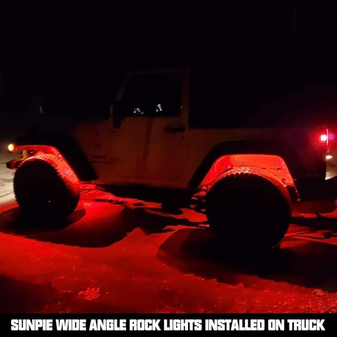 SUNPIE 12 Pods Upgraded 210 Degrees Wide Angle RGBW Rock Lights App Voice Mode Music Mode Automatic Control Neon Light Kit Wheel Well Lights for Off Road Truck SUV ATV UTV Boats