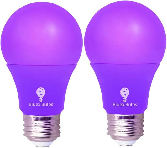 BlueX Bulbs 2 Pack LED A19 Purple Light Bulb - 9W (60Watt Equivalent) - E26 Base LED Bulb, Party Decoration, Porch, Home Lighting, Holiday Lighting, Non-Dimmable.