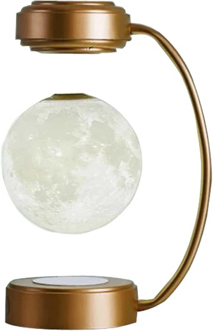 Levitating Moon Lamp Floating LED Night Lights with Luxury Iron Bracket 3D Printed Moon Light, 3 Colors Modes for Home Office Room Decor,Gold