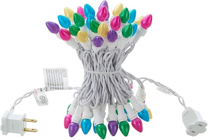 Easter String Lights LED Multi Color Glass C3 Lights 50 Count Easter Pastel Light 120V UL Certified Connectable Outdoor String Light White Wire for Party Patio Home