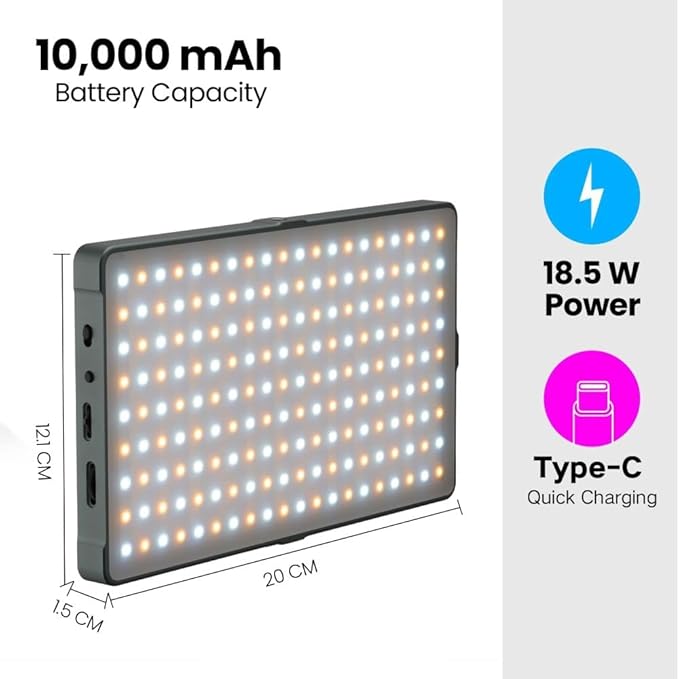 Pocket RGB Video Light Panel | 3.7V, 10000mAh Li-ion Rechargeable Battery | High CRI and TLCI | RGB LED Lights Controls | 2500 to 9900K CCT Range, Designed for Content Creators and Vloggers by GENARAY