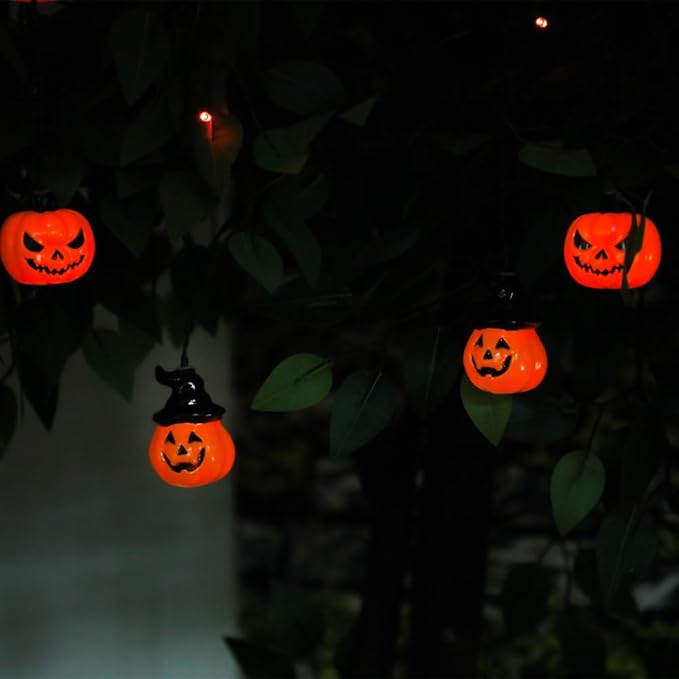 6ft Halloween Pumpkin Curtain String Lights, Led Icicle Light Strand, Jack-o'-Lantern with 8 Modes Battery Operated Indoor Outdoor Holiday Decoration